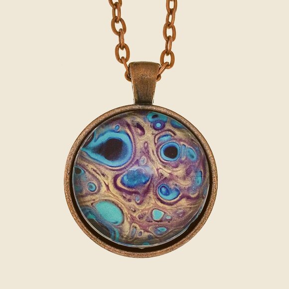 Round Pendant with Necklace Turquoise & Gold - Picture 1 of 1